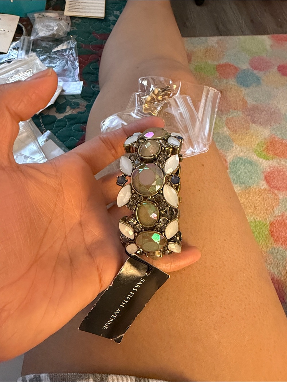Saks Fifth Avenue Iridescent Crystal and White Marquise Bracelet
